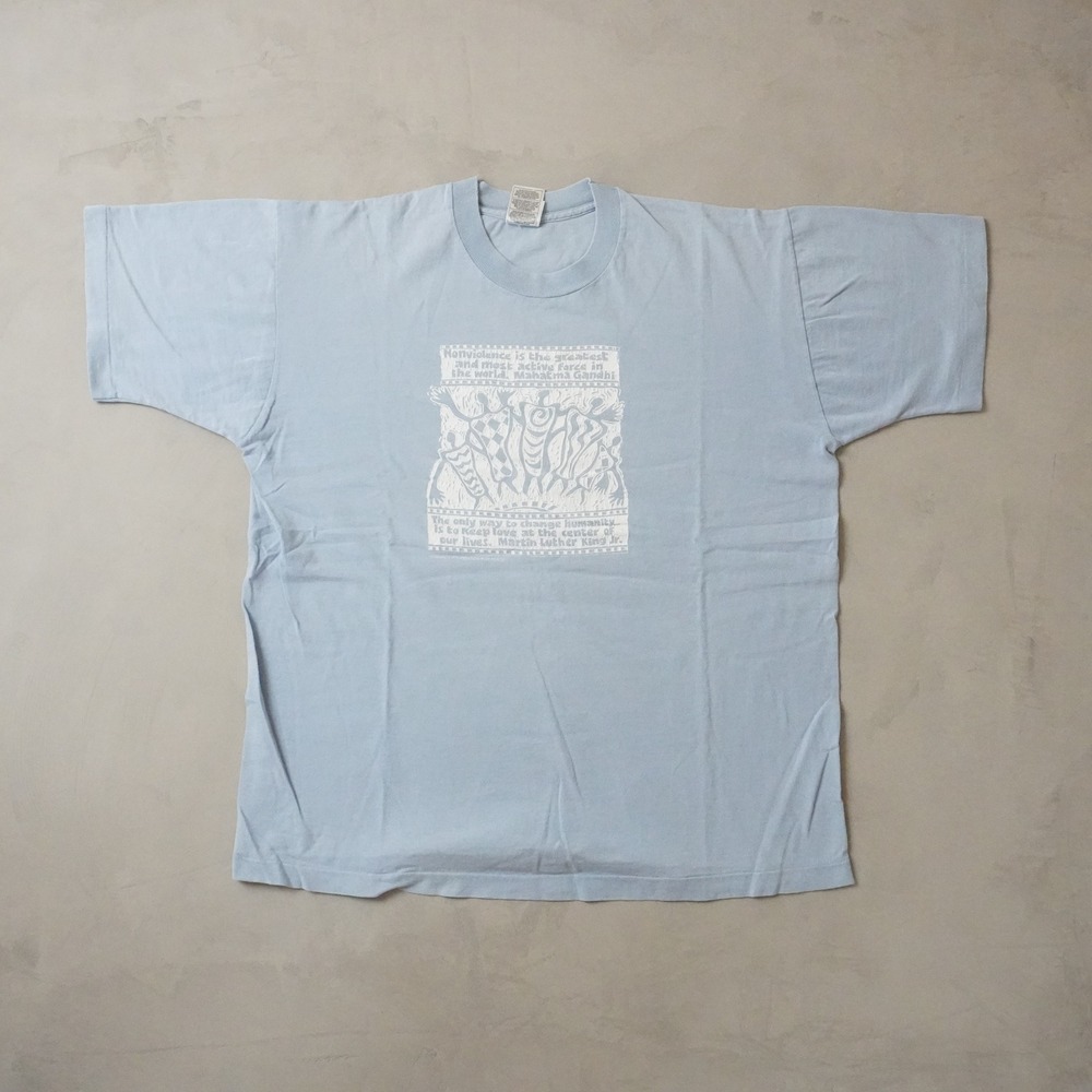 Vintage Nonviolence Peace T-Shirt XL Mens 90s Blue Gandhi MLK Fruit of the Loom
